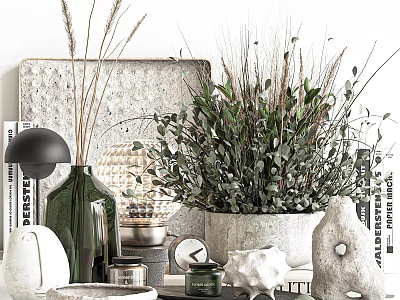 Stylish Decorative Ornament Combination with Green Plants Vases and Decorative Accessories for Living Room Interior 3d model