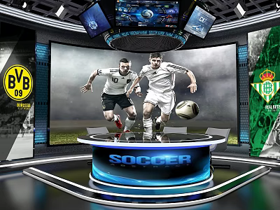 Modern Soccer Themed Home Theater with Large Screen Multiple Displays Club Logos and Player 3d model