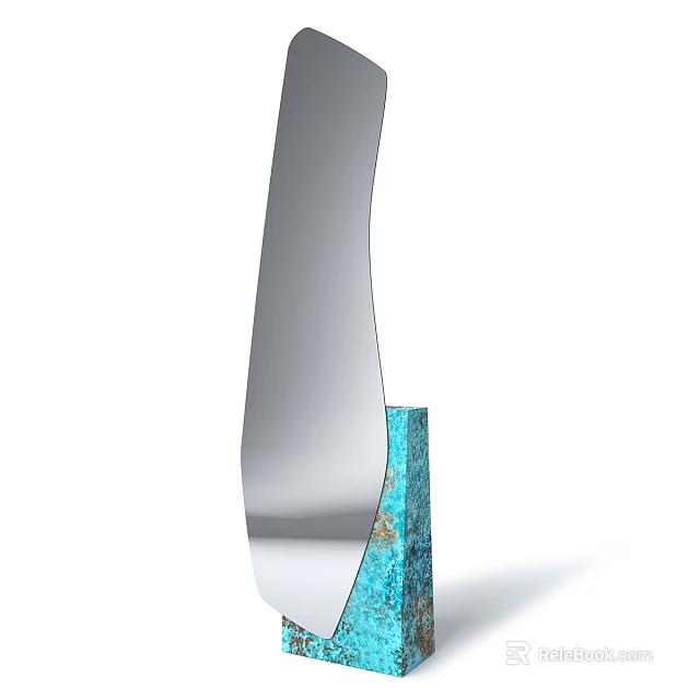 Modern Curved Mirror With Turquoise Textured Base And Metallic Silver Surface 3d model 