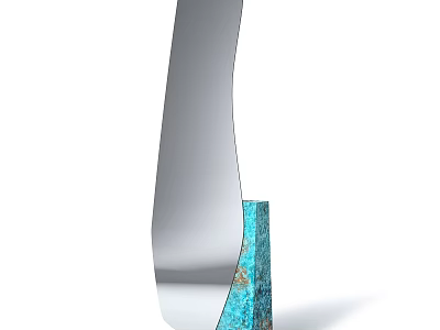 Modern Curved Mirror With Turquoise Textured Base And Metallic Silver Surface 3d model