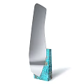 Modern Curved Mirror With Turquoise Textured Base And Metallic Silver Surface