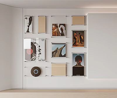 Modern Wall Decor Collage With Art Prints And Record 3d model