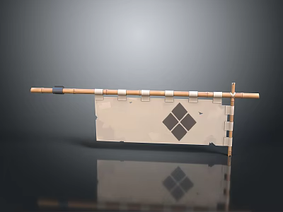 Traditional Bamboo Frame Banner With Diamond Pattern Fabric And Support Structure 3d model