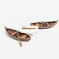 Two Traditional Handcrafted Wooden Boats With Wooden Paddles On White Background