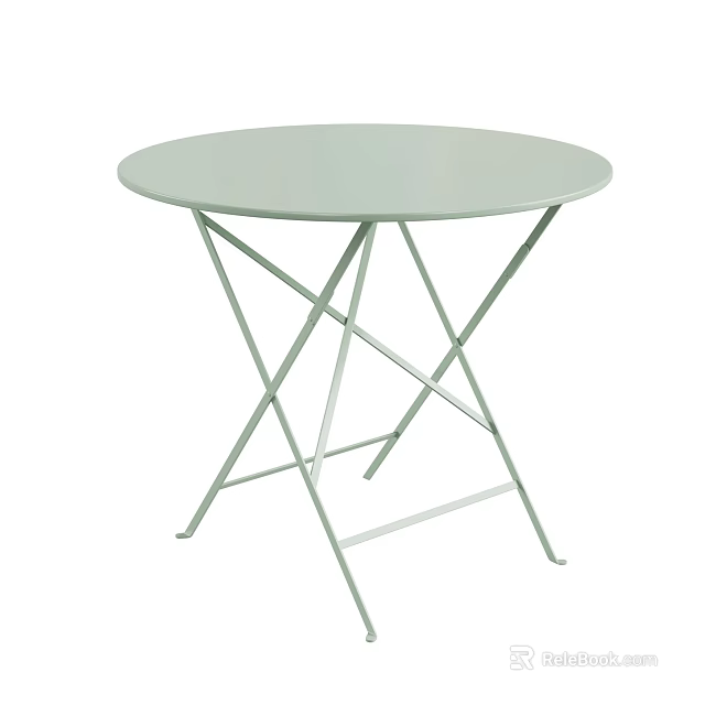 Simple Light Green Round Dining Table With Crossed Metal Frame Design 3d model 