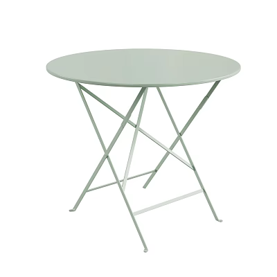 Simple Light Green Round Dining Table With Crossed Metal Frame Design 3d model