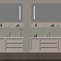 Modern White Wall Mounted Double Vanities With Lighted Mirrors And Drawers 3d model