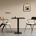 Pollform Modern Table And Chairs With Wooden Backrests White Seats Metal Legs Wall Art