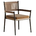 Modern Metal Frame Dining Chair With Armrests Light Seat Cushion And Striped Backrest