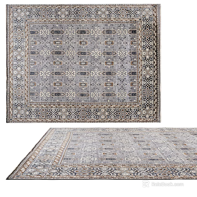 Traditional Square Rug With Intricate Geometric Patterns And Gray Black Border Details 3d model 