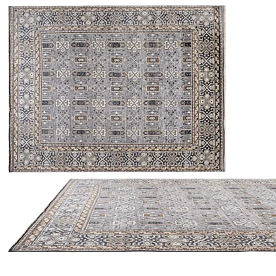 Traditional Square Rug With Intricate Geometric Patterns And Gray Black Border Details 3d model