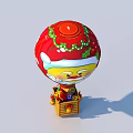 Red Santa Claus Hot Air Balloon With Gift Basket Against Blue Sky