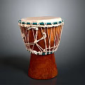 Traditional African Wooden Drum With White Head Green Trim And Rope Bindings