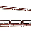 Modern Red Metal Chandelier With Elongated Frame And Multiple Linear Light Fixtures