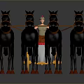 Detailed Ancient Chariot Pulled by Four Black Horses with Standing Charioteer