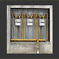 Residential Yellow Pipes Installation With White Meters In Concrete Enclosure