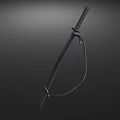 Traditional Japanese Katana Weapon With Black Scabbard Green Handle And Rope