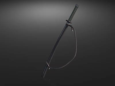 Traditional Japanese Katana Weapon With Black Scabbard Green Handle And Rope 3d model