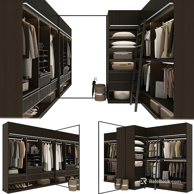 Modern Wardrobe Interior Design With Hanging Rods Shelves And Storage Compartments 3d model 