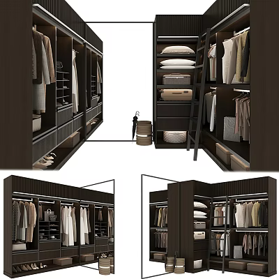 Modern Wardrobe Interior Design With Hanging Rods Shelves And Storage Compartments 3d model