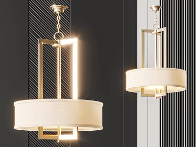 Modern Pendant Light Design With Brass Frame White Fabric Shade And Warm Lighting 3d model