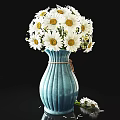 Blue Vase With White Daisies And Twine Decoration For Home Decor