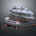 Modern Multi Level Architectural Structure With Metal Frame Platforms And Orange Supports 3d model