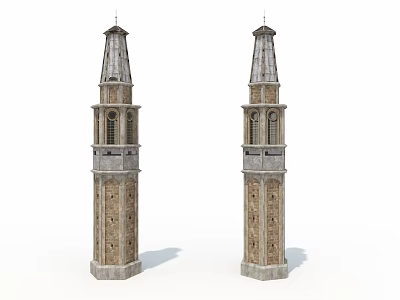 Ancient Stone Towers Symmetrical Architecture With Spire And Multi Layer Design 3d model
