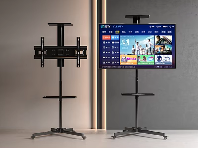 Modern TV On Adjustable Floor Stand Displaying Streaming Apps On Screen 3d model