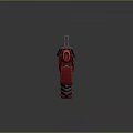 Red Futuristic Gun With Detailed Mechanical Design And Blue Glowing Elements