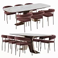 Modern Dining Table Set with Marble Top Metal Frame and Upholstered Chairs Design 3d model