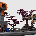 Block Built Tower Scene With Cherry Blossom Trees And Mech 3d model