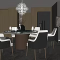Elegant Restaurant Interior With Round Dining Table Black White Chairs Crystal Chandelier And Wooden Walls