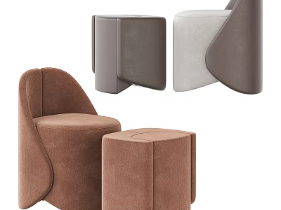 Modern Upholstered Sofa Stools In Various Colors With Curved Contemporary Design 3d model
