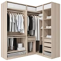 Modern Wooden Wardrobe Interior With Hanging Clothes Folded Garments Shelves And Drawers