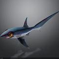Blue Shark Stuffed Toy Featuring Red Eyes and Pink Markings with Unique Design