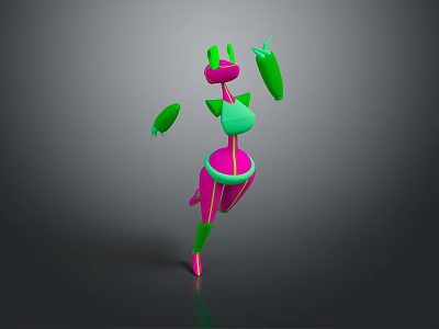 3D Game Movie Character Pink And Green Colored Cartoon Style Abstract Design With Dynamic Pose 3d model