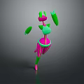 3D Game Movie Character Pink And Green Colored Cartoon Style Abstract Design With Dynamic Pose