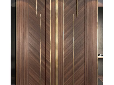 Elegant Modern Wall Decor With Walnut Wood Texture And Golden Geometric Lines 3d model