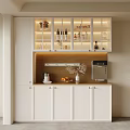 Kitchen Interior Design With White Cabinets Glass Door Upper Storage Countertop Coffee Machine Fruits Vase