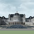 Grand Classical Office Building With Symmetrical Design Dome And Front Water Fountain Plaza