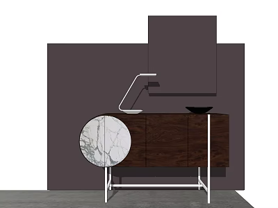 Modern Decorative Cabinet With Wooden Body Marble Panel Modern Lamp And Black Bowl 3d model