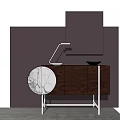 Modern Decorative Cabinet With Wooden Body Marble Panel Modern Lamp And Black Bowl