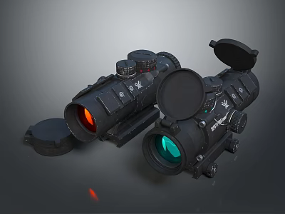 Black Monocular Telescopes With Red Green Lenses And Protective Covers For Daily Use 3d model
