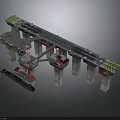 Water Construction Barge With Crane Near Bridge Structure And Concrete Pier Supports