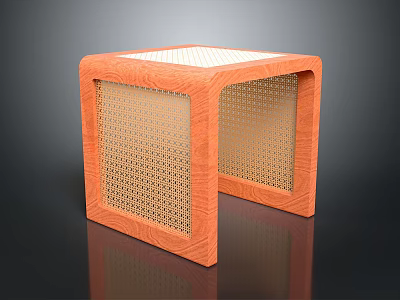 Orange Cube Shaped Furniture With Wooden Frame And Woven Mesh Sides Flat Top 3d model