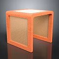 Orange Cube Shaped Furniture With Wooden Frame And Woven Mesh Sides Flat Top