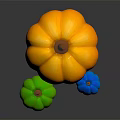 Three Vibrant Orange Green And Blue Pumpkins on Black Background with Reflection