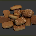 Stacked Pile of Golden Brown Crusty Bread Pieces on Dark Background