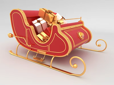 Red And Gold Decorated Sleigh Play Equipment With Stacked Gift Boxes For Kids Fun 3d model